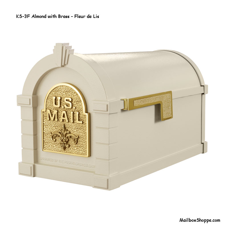 Keystone-Mailbox-Almond-Brass-Fleur-de-lis-KS3F