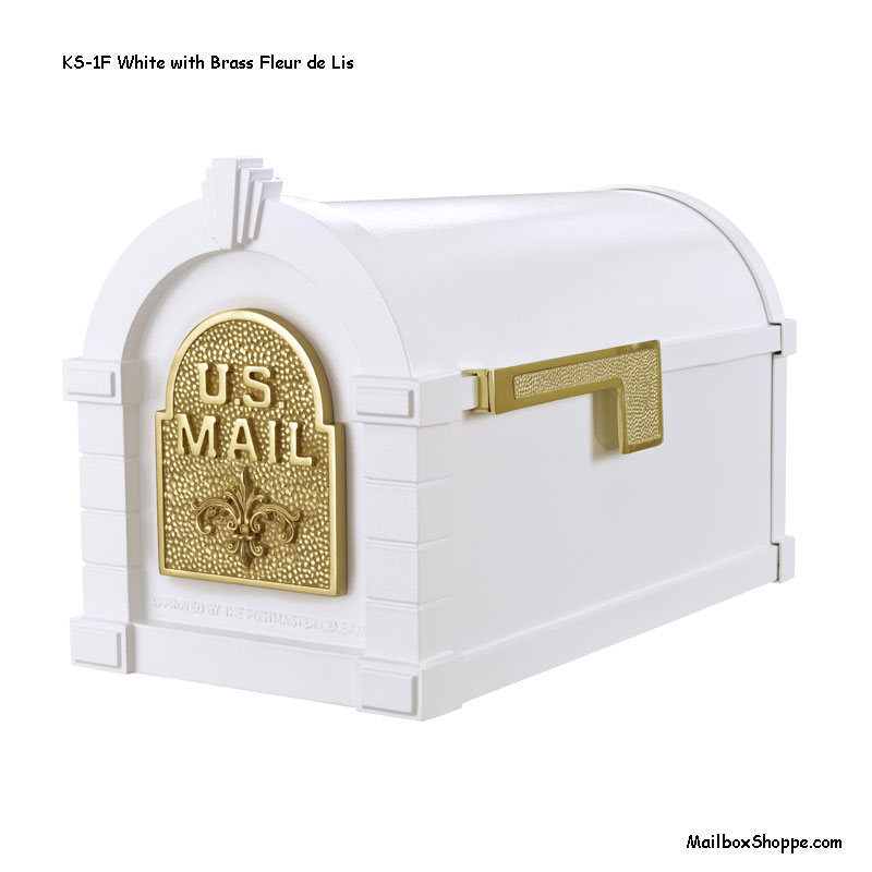 Keystone-Mailbox-White-Brass-Fleur-de-lis-KS1F