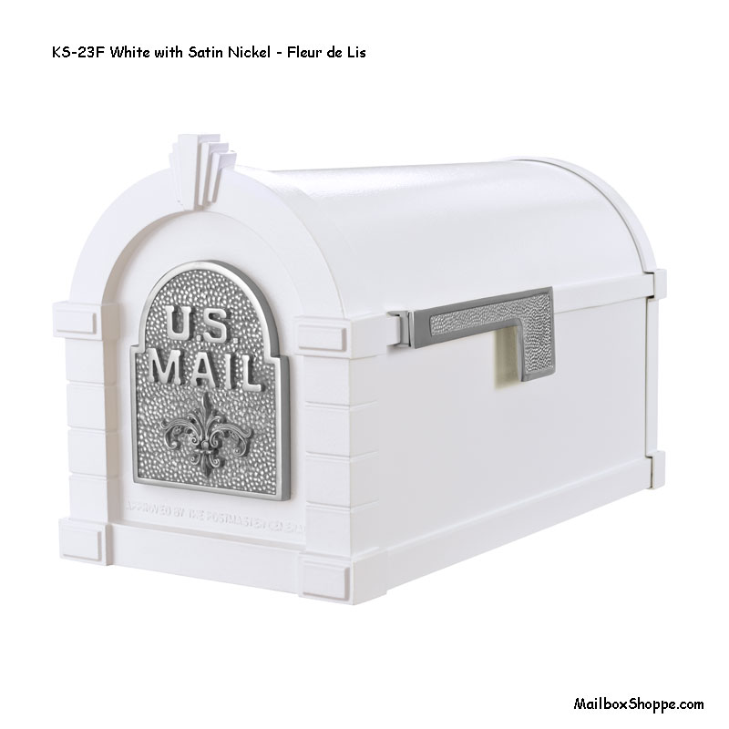 Keystone-Mailbox-White-Nickel-Fleur-de-Lis-KS23F