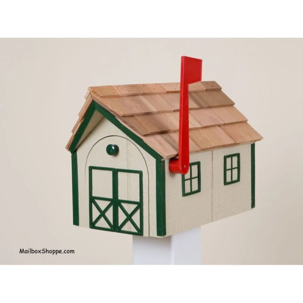 Amish Dutch Barn Mailbox - Beige with Green