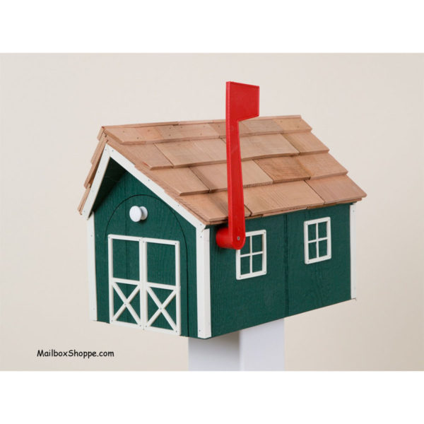 Amish Dutch Barn Mailbox - Green with White