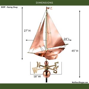 909P-Racing-Sloop-Weathervane-Dimensions