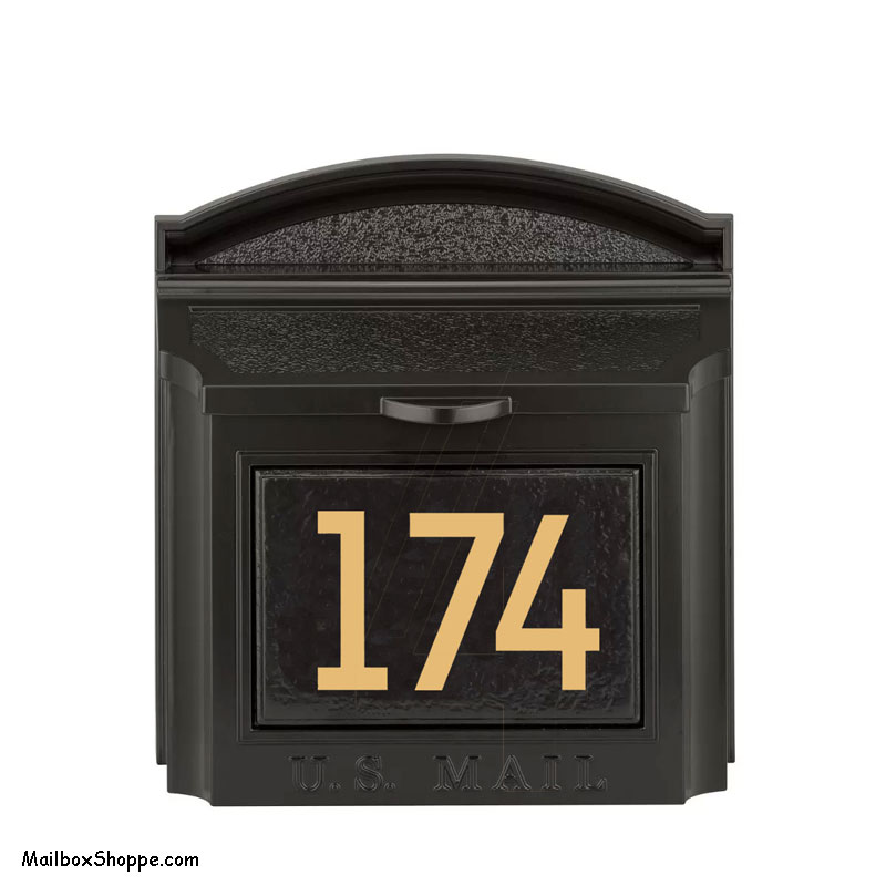 Whitehall Wall Mailbox with Gold Modern Numbers
