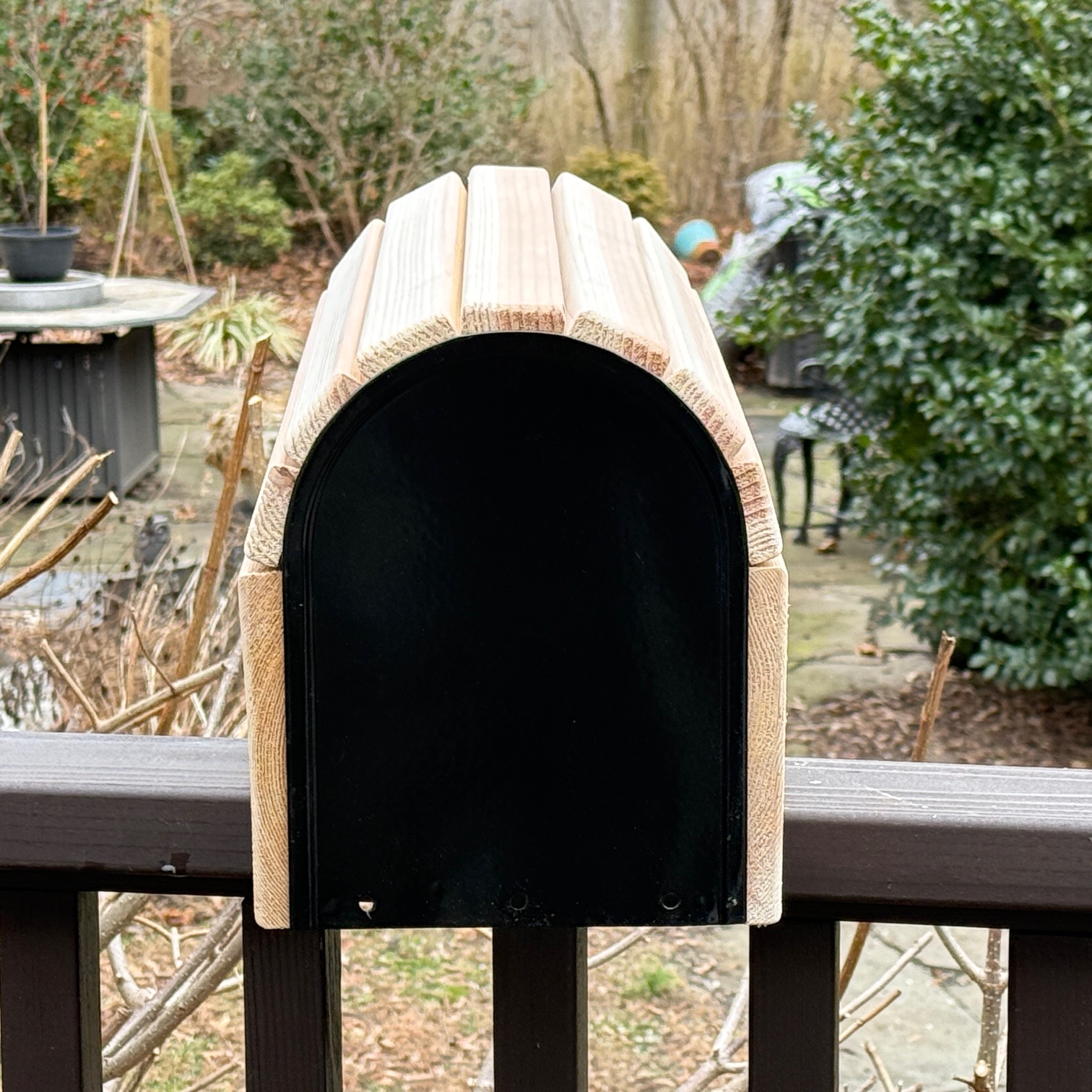 Cedar Slat Post Mount Mailbox Rear View