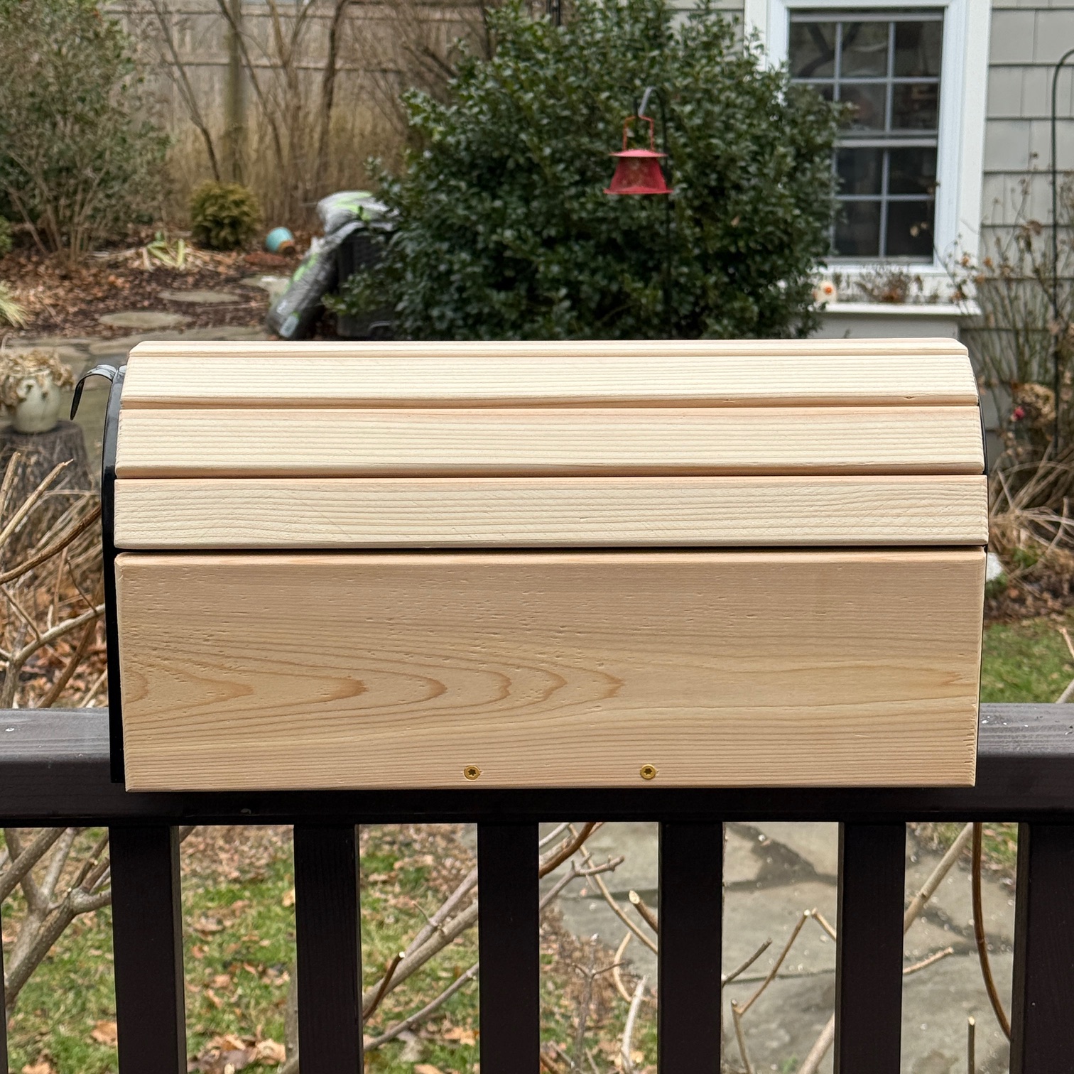 Cedar Slat Post Mount Mailbox - Side View