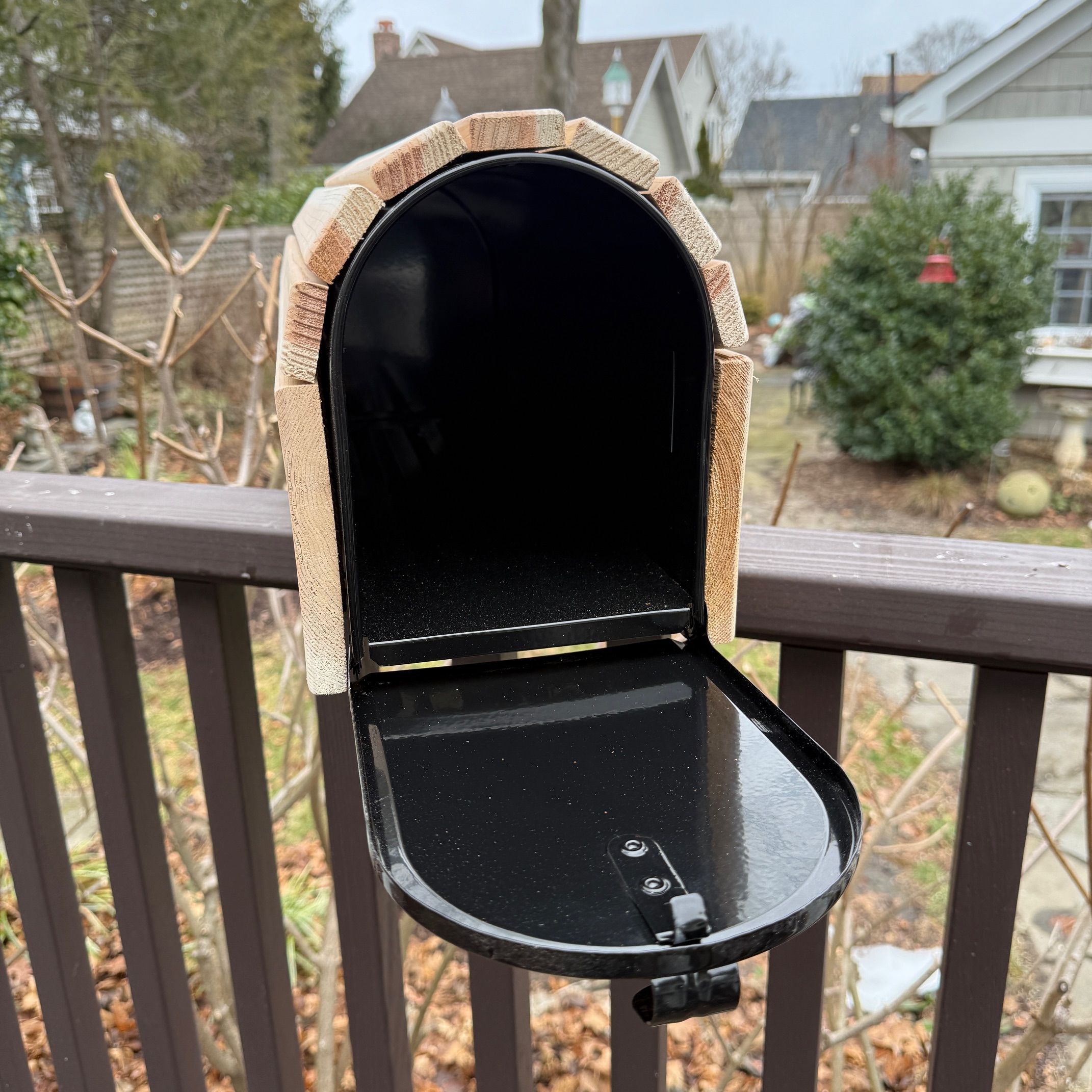 Cedar Slat Post Mount Mailbox Open View