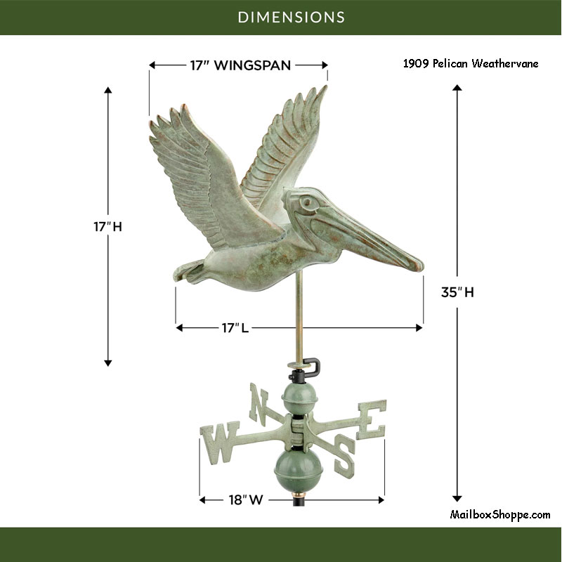 1909-Pelican-Copper-Weathervane-Dimensions