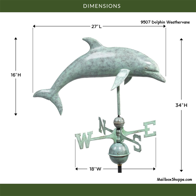 9507-Dolphin-Weathervane-Dimensions