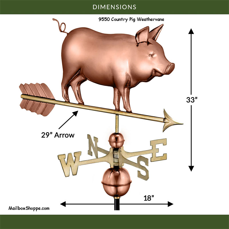 9550-Country-Pig-Weathervane-Dimensions