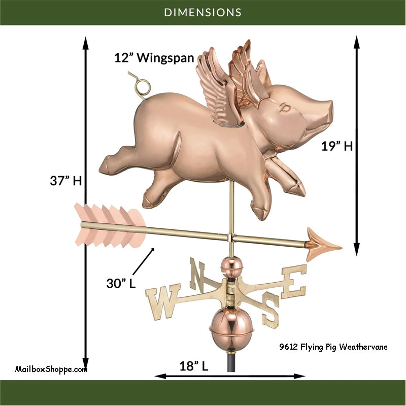 9612-Flying-Pig-Weathervane-Dimensions
